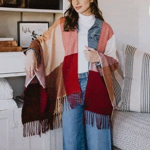 SiiZU Color Block Poncho/Wrap